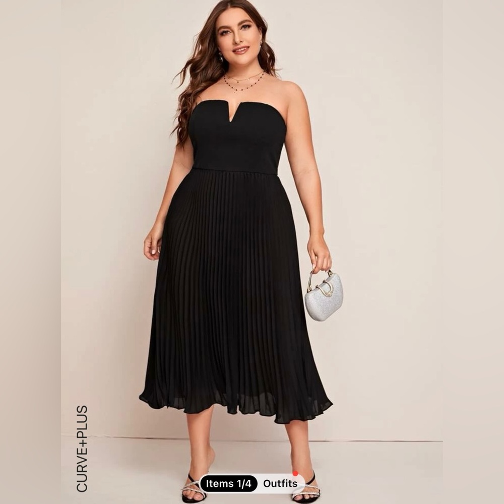 Black Strapless Cocktail Dress w/Pleated Skirt 14/16